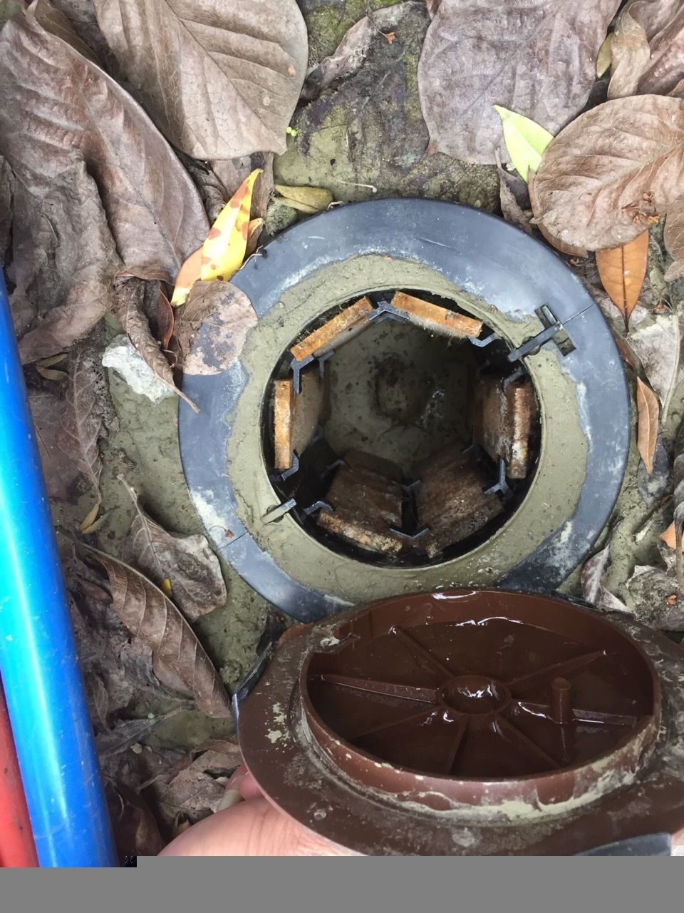 快立克环保白蚁防治现场作业实拍:墙基或基座的白蚁防治处理(有泥土和药剂残留)