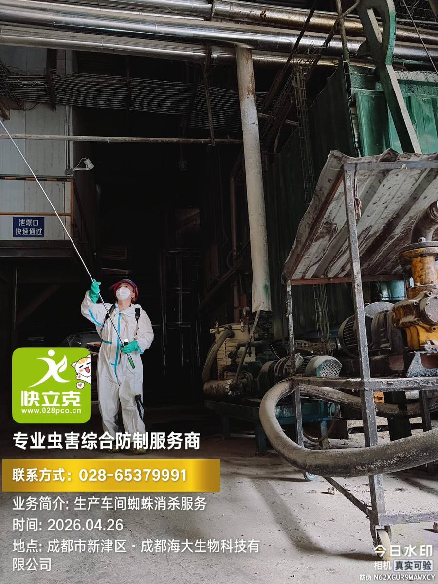 成都海大生物科技车间蜘蛛防治|设备与管线周边蛛网检查